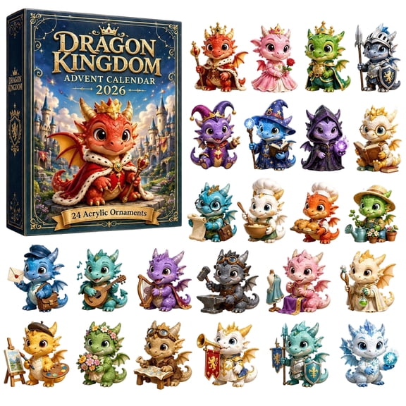 Christmas Dragon Kingdom Advent Calendar 2026, 24Pcs 2D Acrylic Ornaments Collection, Christmas Countdown Calendar with Daily Surprise, Holiday Gift for DragonKingdom Ls