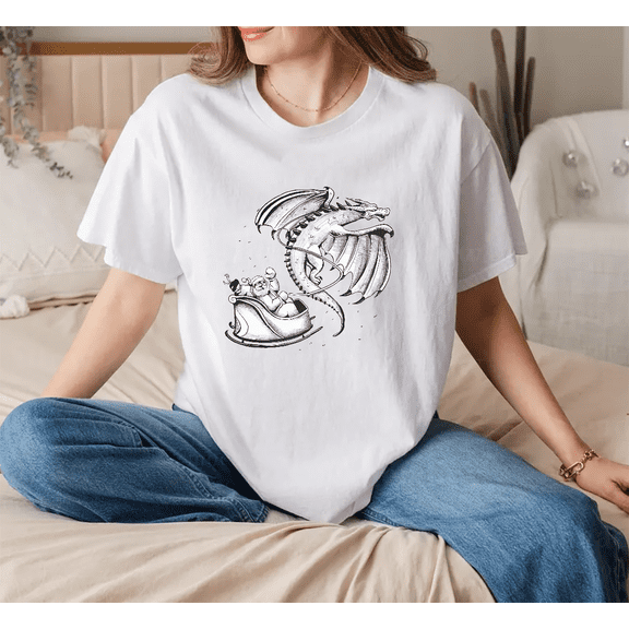 Christmas Dragon Pulling Sleigh Fantasy Holiday Scene Unisex T-Shirt V11726 up to size 5XL