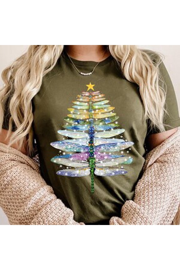 Christmas Dragonfly Tree Shirt, Insect Lover Gift