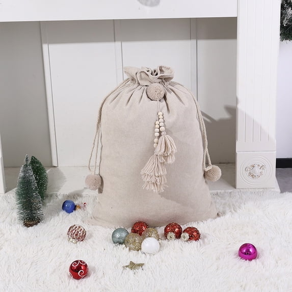 Christmas Drawstring Gift Bag, Large Capacity Plaid Santa Sack, Portable Holiday Storage for Presents, Party Supplies, Red Plaid