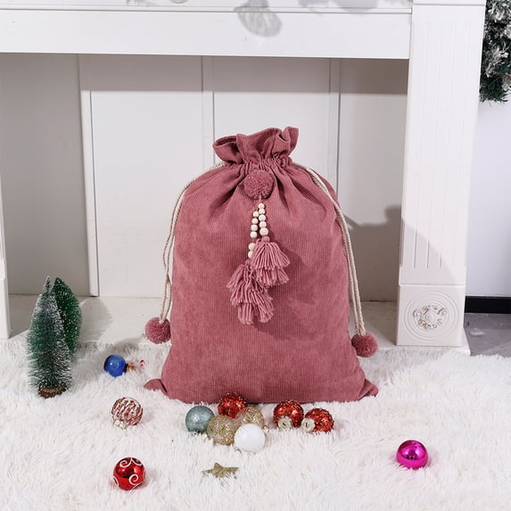 Christmas Drawstring Gift Bag, Large Capacity Plaid Santa Sack, Portable Holiday Storage for Presents, Party Supplies, Red Plaid