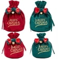 thumbnail image 1 of Christmas Drawstring Gift Bags with Iron Pendants Bowknot Drawstring Pouches Small Candy Reusable Christmas Tree Velvet Treat Bags Xmas Gift Bags for Gift Wrapping Party Favors, 1 of 9