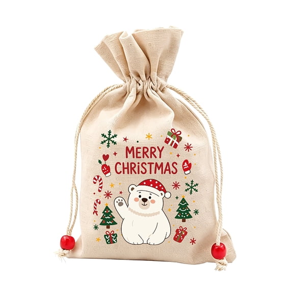 Christmas Drawstring Gift Bags, Reusable Fabric Candy and Goodie Pouches for Gifts, Treats, Party Favors, Stockings and Holiday Storage