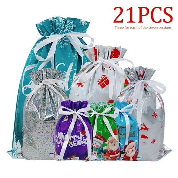 Christmas Drawstring Gift Bags Set, Festive Holiday Party Favor Pouches, Reusable Decorative Treat Bags for Xmas Presents Wrapping, Stocking Stuffers, Secret Santa, Office Exchange, Family Gatherings