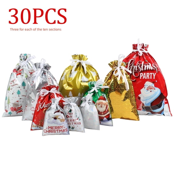Christmas Drawstring Gift Bags Set, Festive Holiday Party Favor Pouches, Reusable Decorative Treat Bags for Xmas Presents Wrapping, Stocking Stuffers, Secret Santa, Office Exchange, Family Gatherings