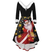 XIHBXYLY Christmas Dress 2022 Women's Long Sleeve Fashion Slim Fit Casual Solid Color V-Neck Cross Dress Christmas Plus Size Dress Flowy Long Sleeve Ugly Sweater Dress