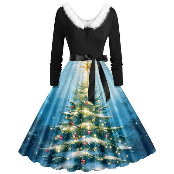Christmas Dress Christmas Party Outfit Festive Long Sleeve Collar Asymmetrical Party Gown Elegant Holiday Dinner Dress for