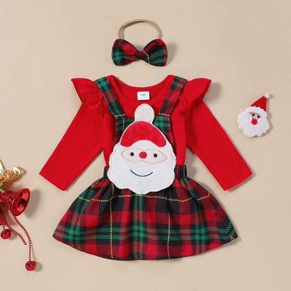 Christmas Dress Girl Christmas Outfit Baby Romper Long Sleeve Plaid Skirt Baby Girl Fall Outfits for Baby Girls 0-3 Months