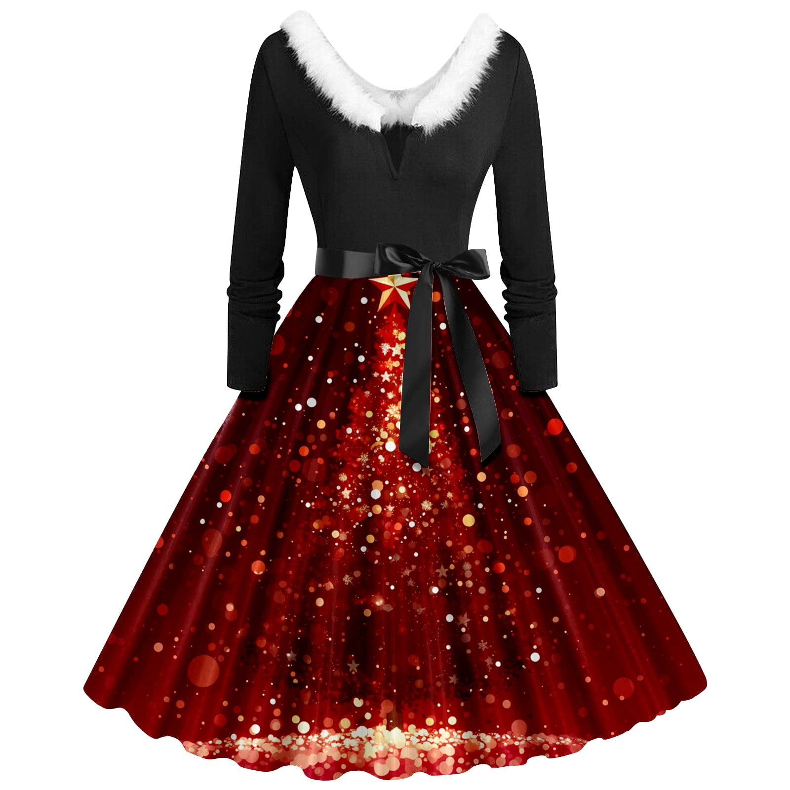 Christmas Dress Holiday Dress for Women Festive Casual Long Sleeve Collar  Asymmetric Hem Party Dress Elegant Holiday Dinner Gown for - Walmart.com