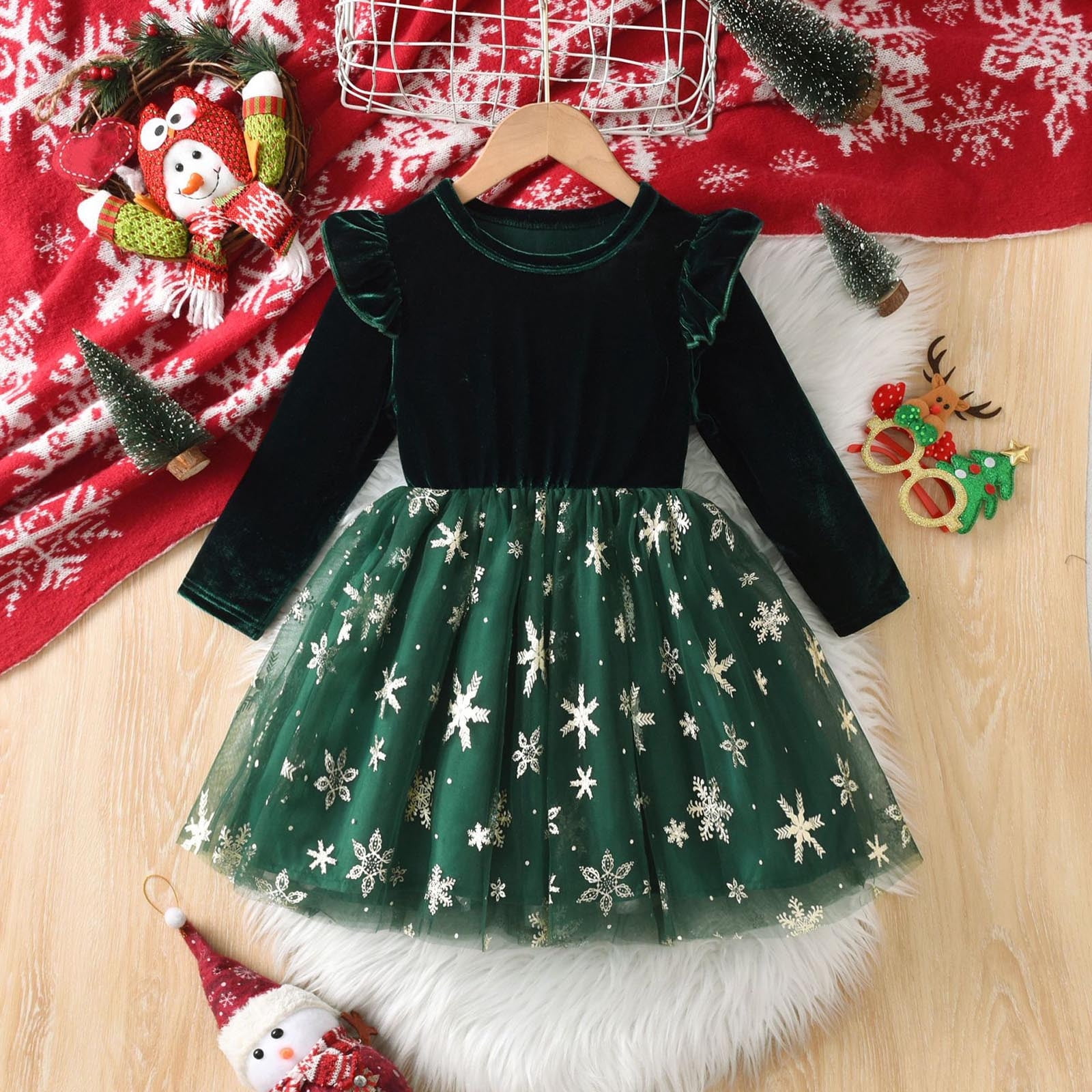 beaded christmas dress Kids Girls Wedding Tulle Dresses Princess High Low Pageant Prom Birthday Party Evening Dance Ball Gown Green A 5-6 Years Size Bust Waist Length