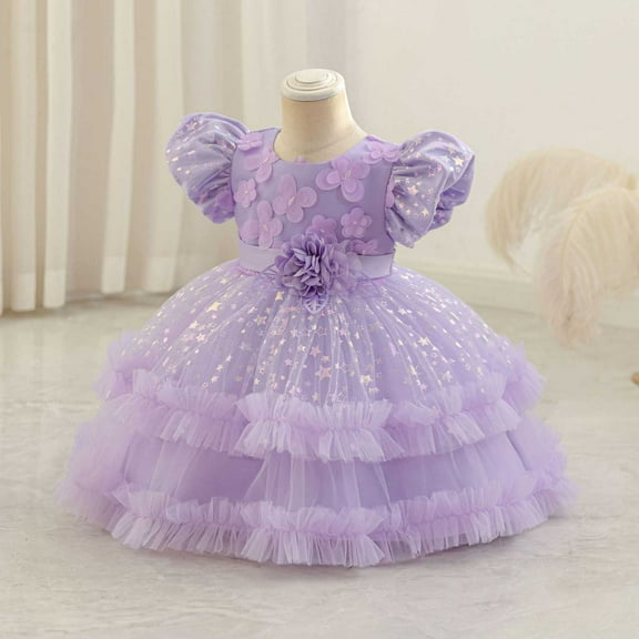 Christmas Dress Kids Girls Wedding Tulle Dresses Princess High Low Beaded Pageant Prom Birthday Party Evening Dance Ball Gown Purple 2-3 Years