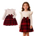 thumbnail image 1 of Christmas Dress Long Sleeve Girl Plaid Dress Tutu Dress with Bow Girls Fall Dresses 5-6 Years, 1 of 9
