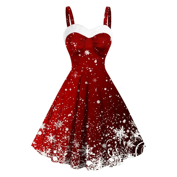 Christmas Dress - Retro Dress for Woman, Womens Vintage Christmas Dress Snowflake Printed Dresses Sleeveless Tunic Dress