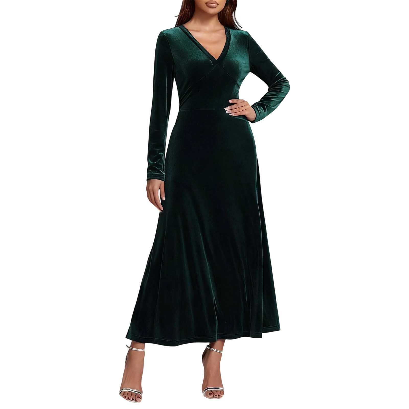 Christmas Dress Women V-Neck Long Sleeve Dress Womens Green Dresses A ...