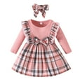 thumbnail image 1 of Christmas Dress for Toddler Infant Girls Long Sleeve Knit Top Ruffle with Plaid Bow Skirt Xmas Clothes, 1 of 4
