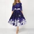 thumbnail image 1 of Christmas Dress for Women Retro Christmas Snowflake Print Long Round Neck Half Sleeve Made of Polyester and Spandex with Soft and Flowy Feature, 1 of 6