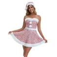thumbnail image 1 of Christmas Dress for Women Sexy Santa Costume Strapless Velvet Mini Dress with Hat Belt Choker Holiday Outfit, 1 of 8