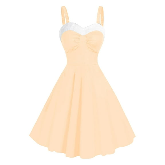 Christmas Dress for Women Sleeveless A-Line Swing Dresses Vintage Xmas Party Dress Beige 2XL