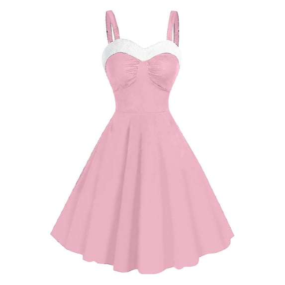 Christmas Dress for Women Sleeveless A-Line Swing Dresses Vintage Xmas Party Dress Pink 3XL