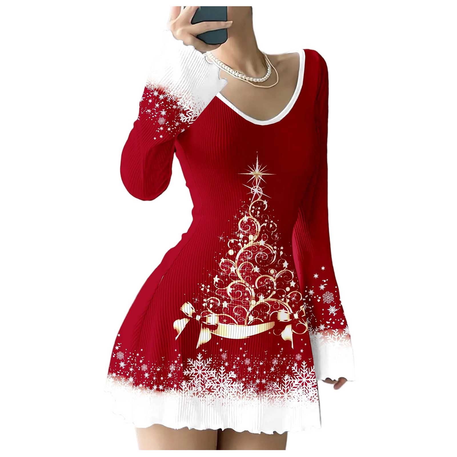 Women's Colorful Snowflake Long Sleeve Midi Dress With Pockets