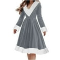 thumbnail image 1 of Christmas Dress for Women Velvet Long Sleeve V Neck Santa Outfit A Line Wide Dress Gray 2XL, 1 of 8