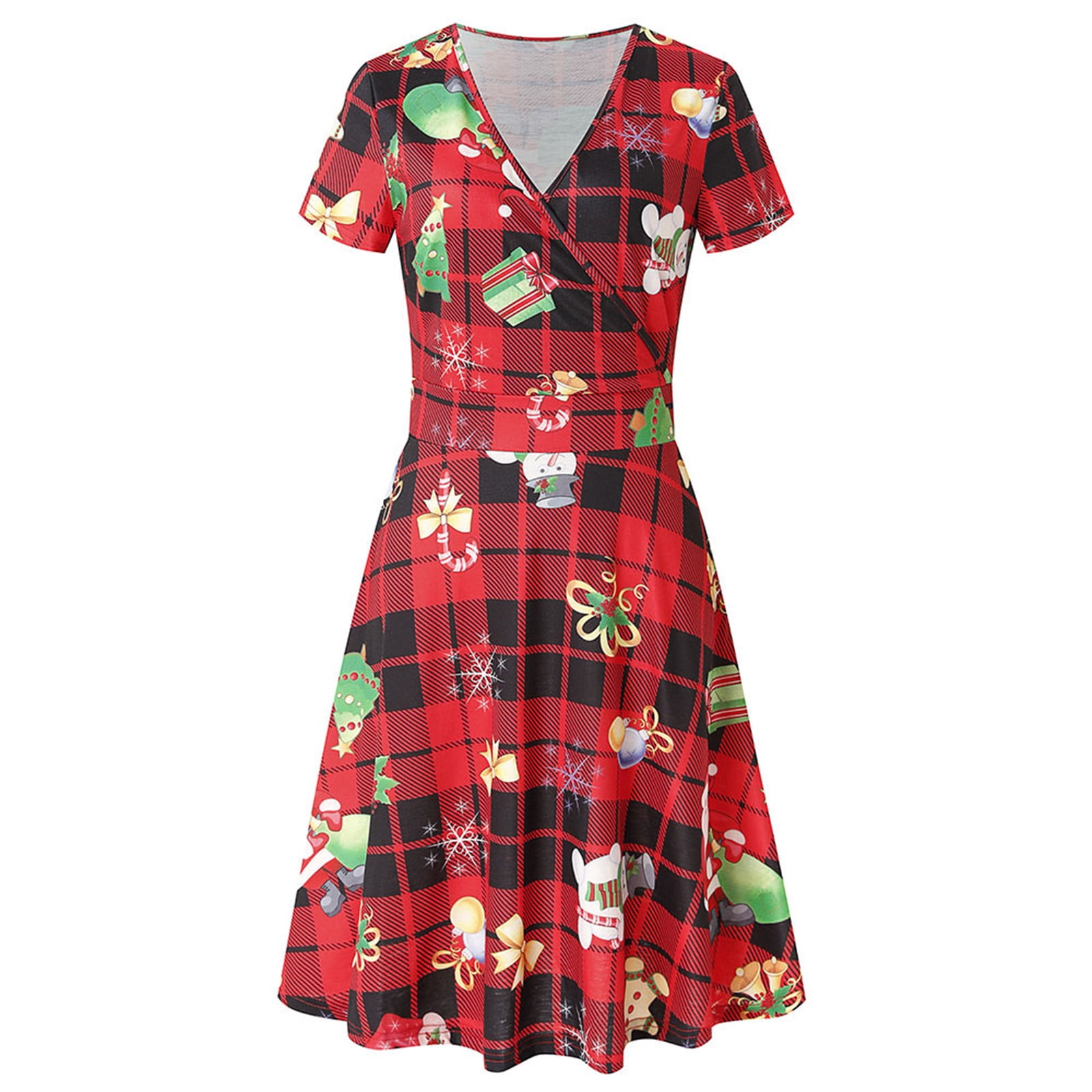 Christmas Dress for Women's Chic VNeck Casual Dresses ALine Gown