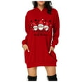 thumbnail image 1 of Christmas Dress for Womens Christmas Outfit Women's Christmas Print Long Sleeve Hoodie Dress With Pockets Casual Sweatshirt, 1 of 5