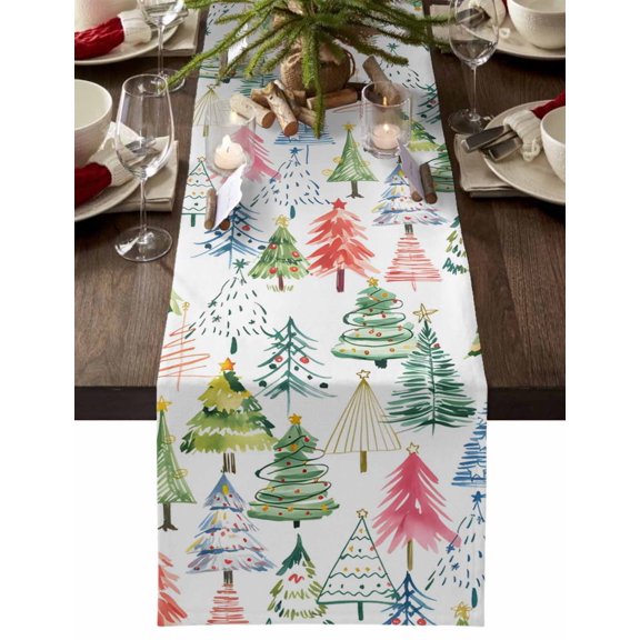 Christmas Dresser Scarf Farmhouse, Dining Table Decorations for Wedding/Parties, Cartoon Xmas Tree Winter Abstract Table Runner 36 Inches Long for Kitchen Dining, 13 x 36 In