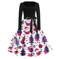 thumbnail image 1 of Christmas Dresses for Women 2024 Women's Trendy Christmas Element Print Long Sleeve Vintage A Line Slim Hepburn Dress Ribbon Bow Belt Sexy Party Christmas Dresses, 1 of 3