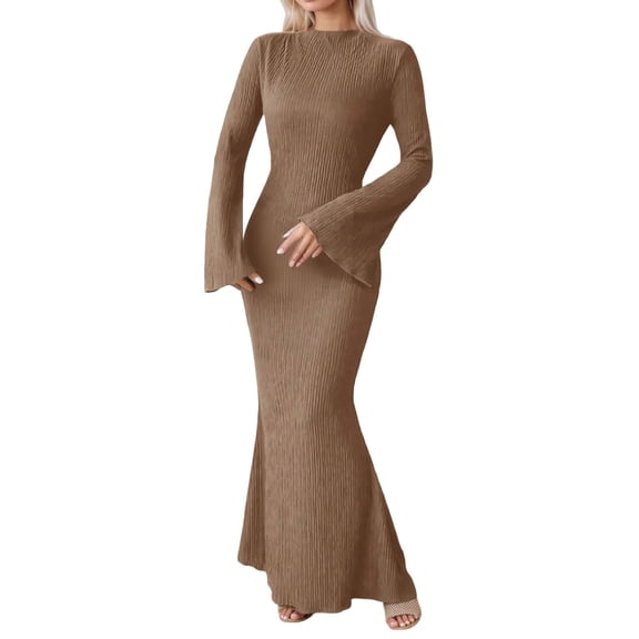Christmas Dresses for Women Bride Dress Plus Size Casual Bodycon Dress Long Sleeve Round Neck Slim Fit Stretchy Comfortable Daily Wear Tunic Midi Length Elegant Outfit