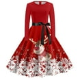 thumbnail image 1 of Christmas Dresses for Women Christmas Party Outfits for women's A Line Dress Long Sleeve Christmas Dress With Round Neck And Bow Elegant Waist Holiday Skirt Dress, 1 of 3