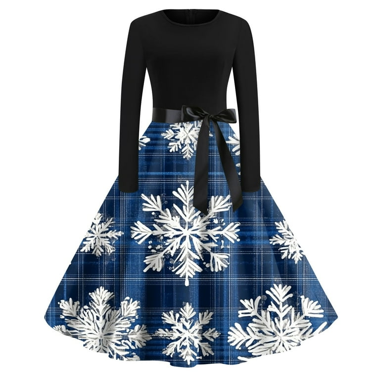 Christmas Dresses for Women Glitter Xmas Tree Print Dress