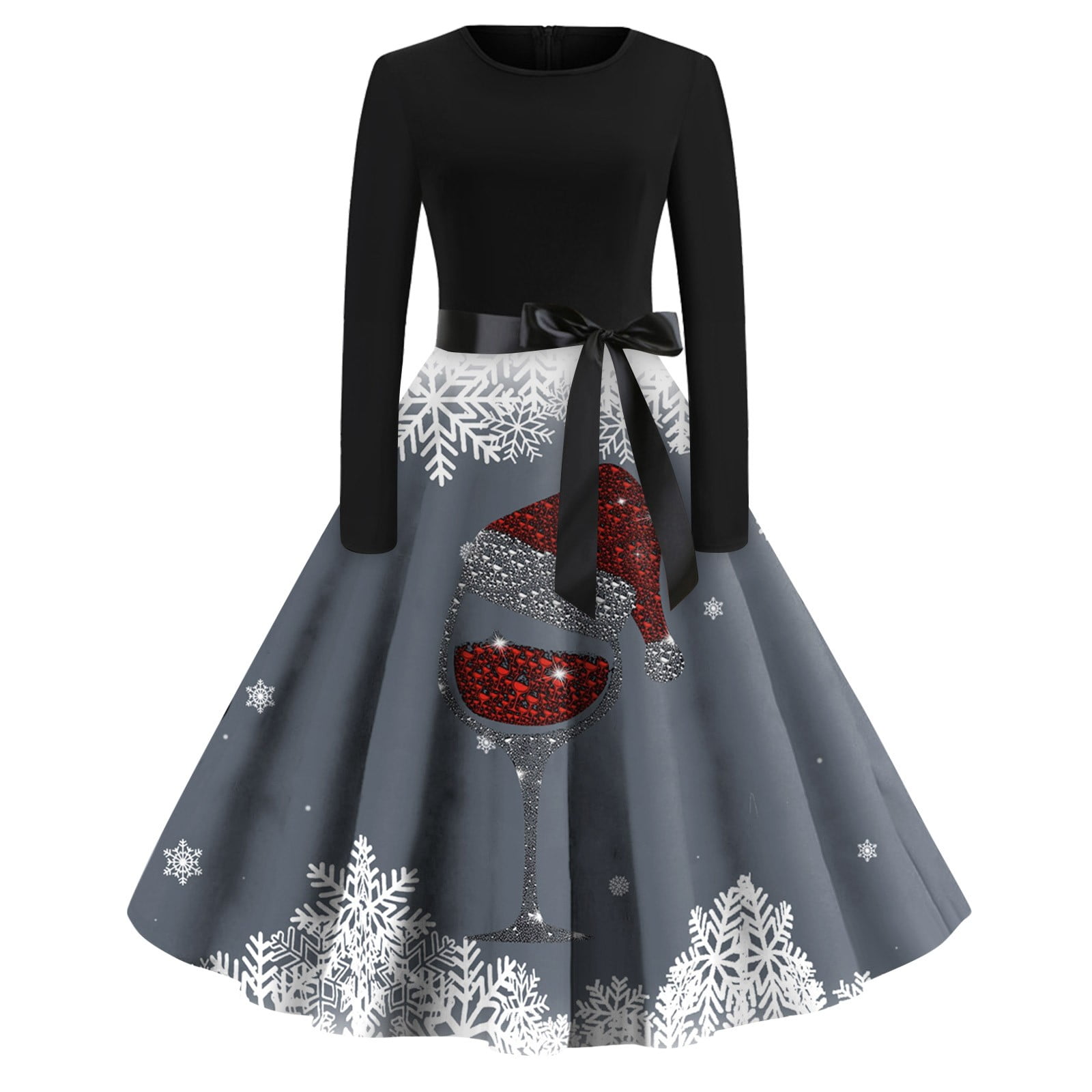 Christmas Dresses for Women Holiday Snowflake Dress Long Sleeve Plus