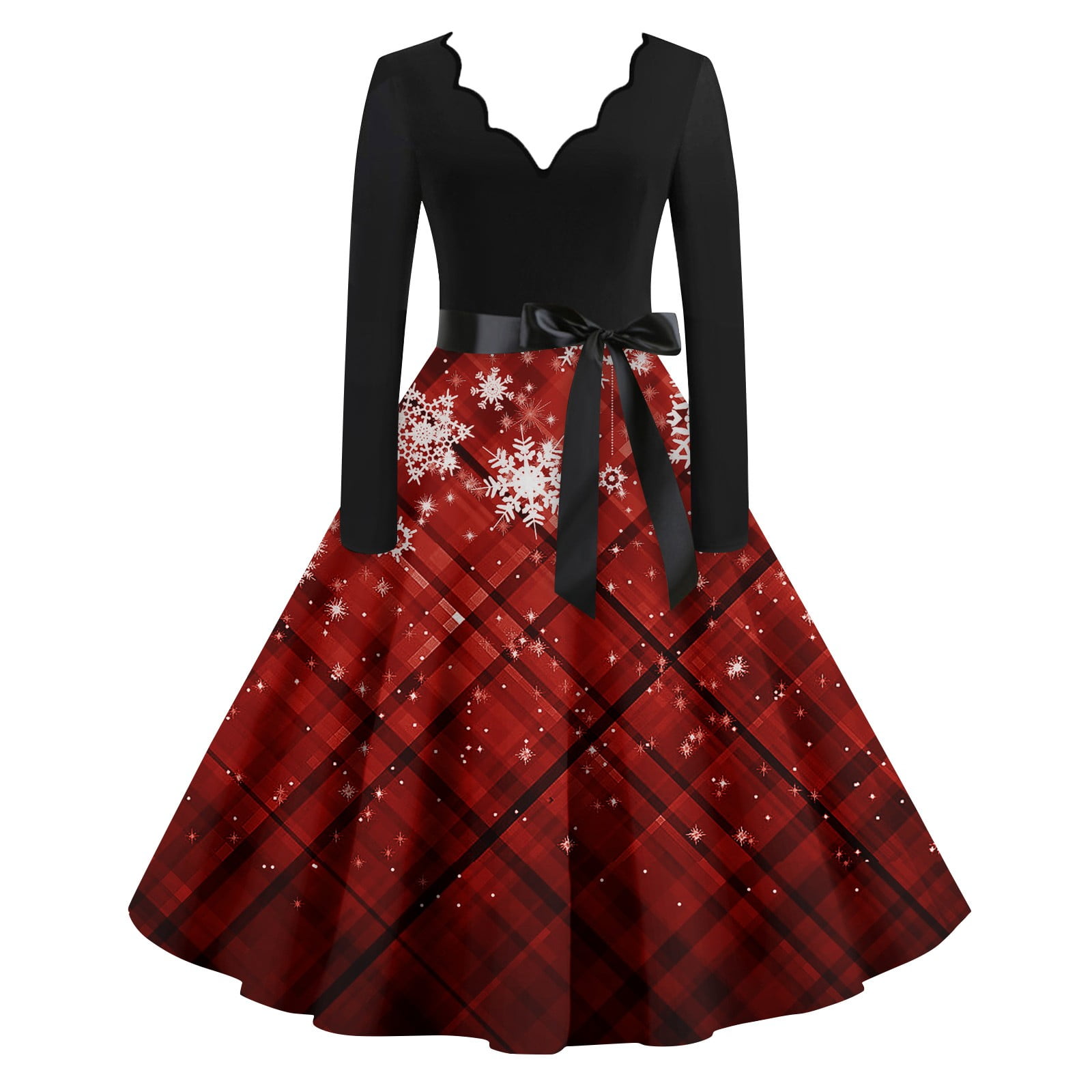 Christmas Dresses for Women Holiday Snowflake Dress Long Sleeve Plus ...