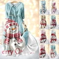 thumbnail image 1 of Christmas Dresses for Women Ladies Fashion Christmas Print Lapel Button-Down Seven-Quarter Cuff Strap-Up Dress with Merry Christmas for Christmas Party,Blue,2XL, 1 of 5