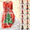 thumbnail image 1 of Christmas Dresses for Women Ladies Fashion Christmas Print Lapel Button-Down Seven-Quarter Cuff Strap-Up Dress with Merry Christmas for Christmas Party,Vermilion,3XL, 1 of 5