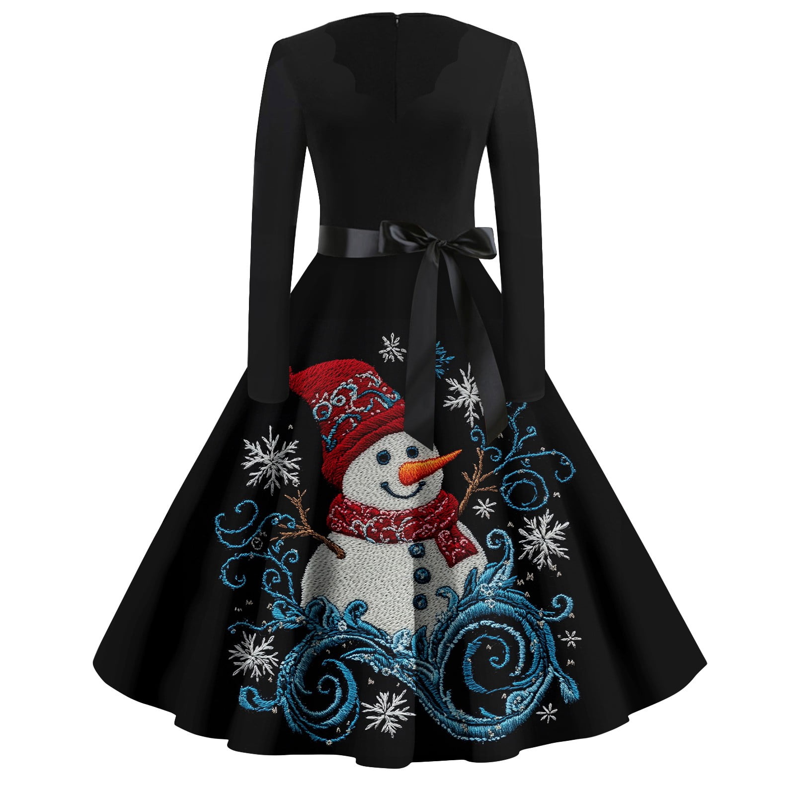Christmas Dresses for Women Plus Size Snowflake Dress Christmas Tea Party Dress Long Sleeve V Neck Vintage Dresses Holiday Glitter Xmas Tree Print Cocktail Swing Dress