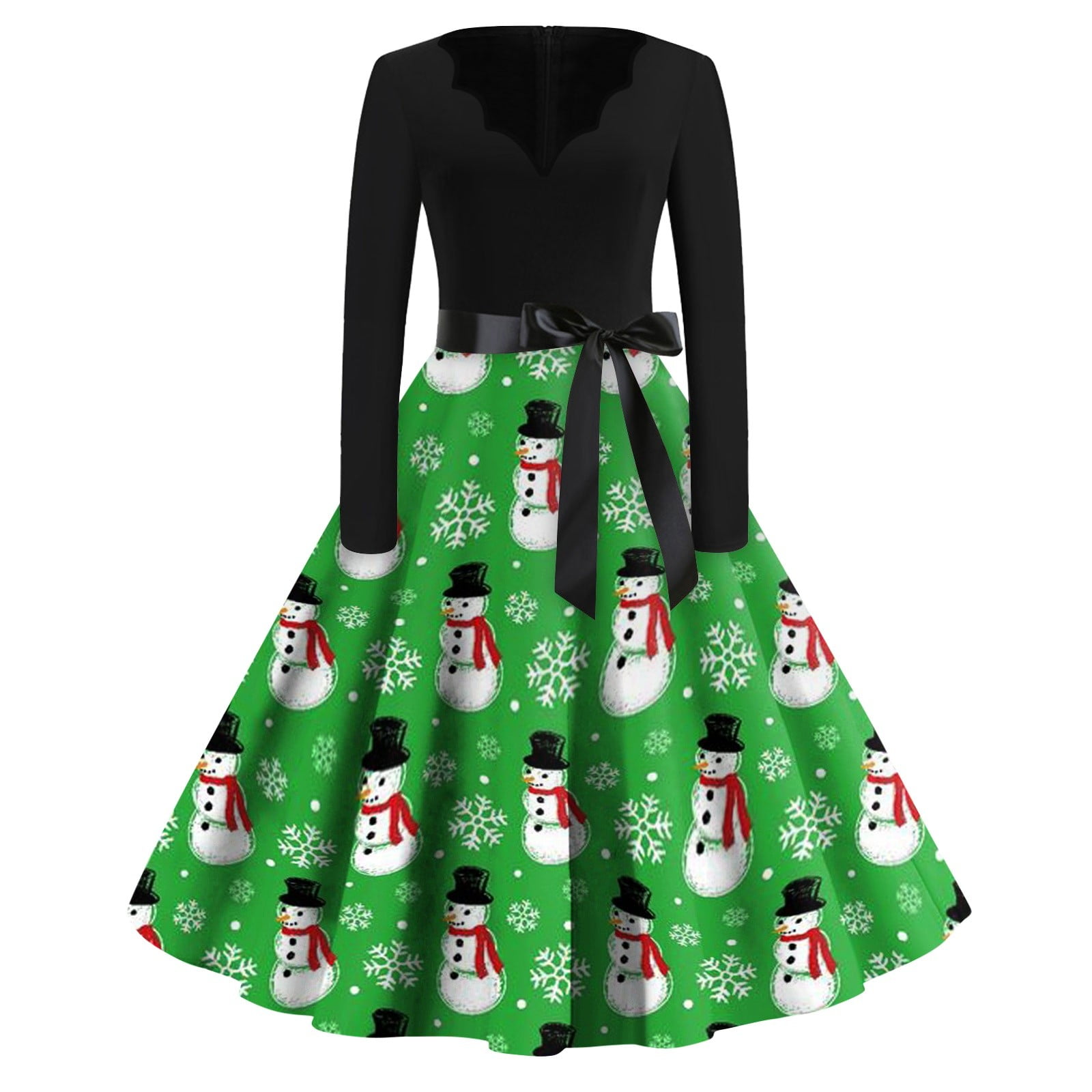 Christmas Dresses for Women Plus Size Snowflake Vintage Dresses V Neck Long Sleeve Cute Glitter Xmas Tree Print Cocktail Swing Dress Holiday Christmas Costumes