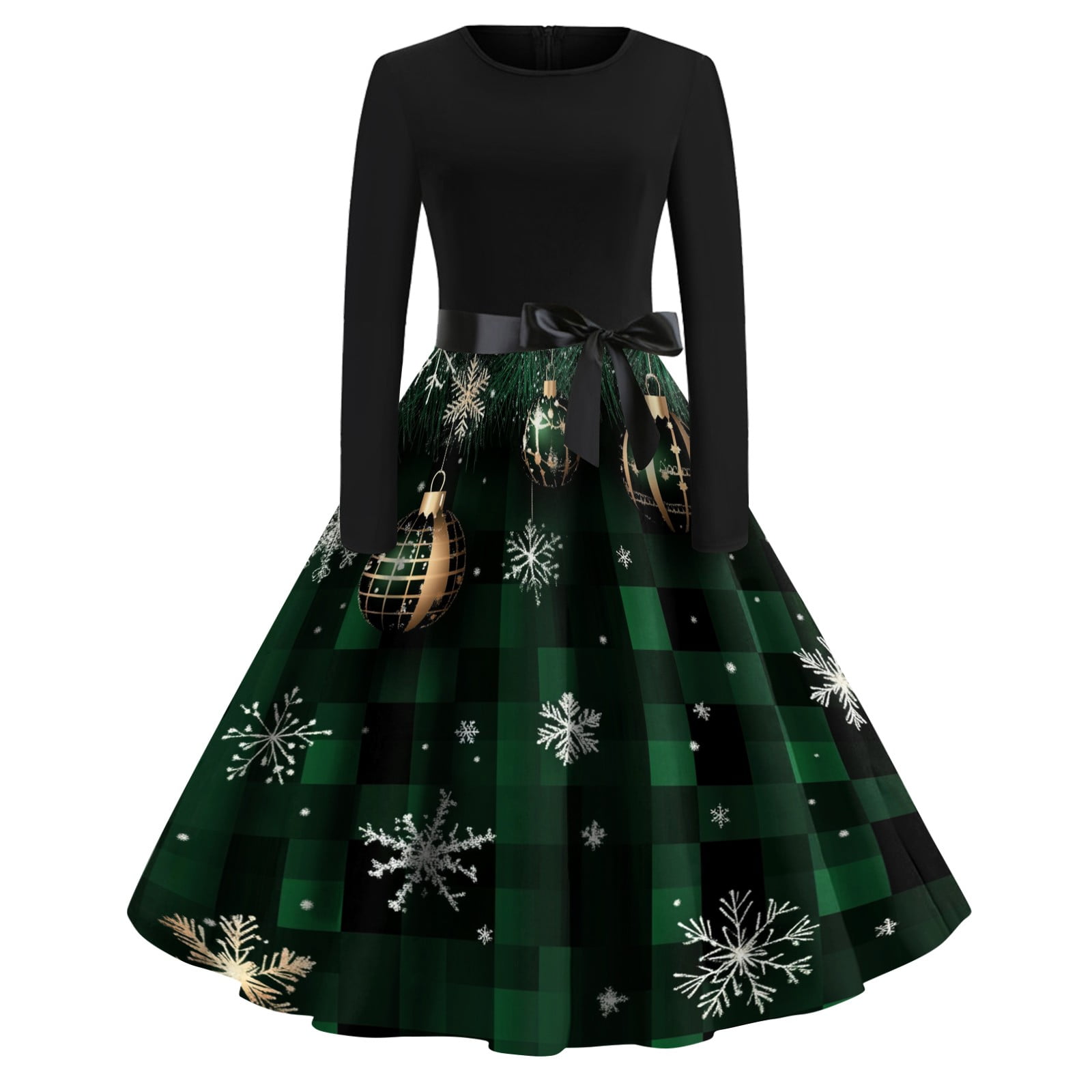 Christmas Dresses for Women Snowflake Dress Long Sleeve Glitter Xmas Tree Print Cocktail Swing Dress Christmas Crew Neck Cute Vintage Dresses Plus Size Christmas Party Costumes