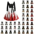 thumbnail image 1 of Christmas Dresses for Women Women's Casual Fashion Long Sleeve Christmas Graphic Printed Vintage Long Dresses with V Neck and Fur for Holiday Party,Black,2XL, 1 of 5