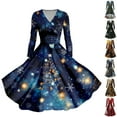 thumbnail image 1 of Christmas Dresses for Women Women's Casual And Fashionable Christmas Printed Long Sleeved V-neck Sexy Dress with Pockets for Holiday Party,Army Green,L, 1 of 7