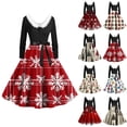 thumbnail image 1 of Christmas Dresses for Women Women's Casual And Fashionable Long Sleeved V-neck Print Matching Zipper Dress with Fur and Christmas Tree for Holiday Party,Vermilion,S, 1 of 4