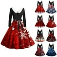 thumbnail image 1 of Christmas Dresses for Women Women's Casual And Fashionable Long Sleeved V-neck Print Matching Zipper Dress with Fur and Christmas Tree for Holiday Party,Wine,L, 1 of 4
