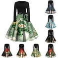 thumbnail image 1 of Christmas Dresses for Women Women's Christmas Printed Round Neck Big Hem Skirt Pleated Skirt Long Sleeved Dress with Snowman Print for Holiday Party,Blue,S, 1 of 5