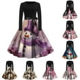 thumbnail image 1 of Christmas Dresses for Women Women's Christmas Printed Round Neck Big Hem Skirt Pleated Skirt Long Sleeved Dress with Snowman Print for Holiday Party,Pink,5XL, 1 of 5