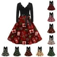 thumbnail image 1 of Christmas Dresses for Women Women's Fashion Round Casual Slim Fit Christmas Print Large Swing Long Sleeve Dress with V Neck for Holiday Party,Army Green,L, 1 of 6