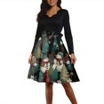 thumbnail image 1 of Christmas Dresses for Women Women's Fashion Round Casual Slim Fit Christmas Print Large Swing Long Sleeve Dress with V Neck for Holiday Party,Army Green,L, 1 of 6