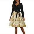 thumbnail image 1 of Christmas Dresses for Women Women's Fashion Round Casual Slim Fit Christmas Print Large Swing Long Sleeve Dress with V Neck for Holiday Party,Gold,2XL, 1 of 6