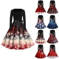 thumbnail image 1 of Christmas Dresses for Women Women's Fashion Round Neck Casual Slim Christmas Printed Long Sleeve Dresses with Square Collar for Christmas Party,Red,5XL, 1 of 4