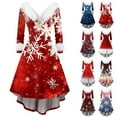 thumbnail image 1 of Christmas Dresses for Women Women's Fashion V-neck Casual Slim Christmas Printed Party Long Sleeve Dresses with Fur Collar for Christmas Party,Khaki,L, 1 of 4